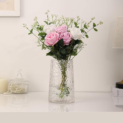 Clear Glass Vase, Flower Vases for Bouquet, Modern Glass Vase for Flowers, Large Vases for Living Room, Bedroom, Kitchen, Office, Wedding, Dining Table, 8 Inches