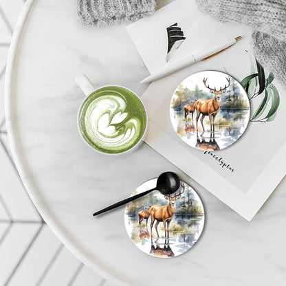 Coasters Set of 6 Ceramic Drink Coaster with Cork Base Modern Style Coasters for Mugs and Cups Office Kitchen 4 in