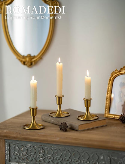 Romadedi Gold Candlestick Candle Holders - Brass Taper Holders Candle Stick for Wedding Table Centerpiece Festive Christmas Mantel Decoration Home Decor, Set of 2