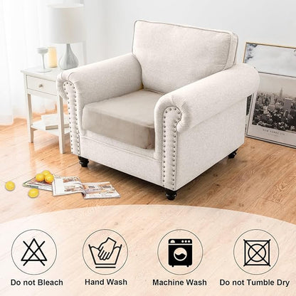 NAISI Waterproof Couch Cushion Covers Thick Velvet Fabric Washable Sofa Slipcovers 1 Piece Individual Sectional Couch Covers with Elastic Bottom(1 PC for Seat Cushion or Backrest,Light Taupe)