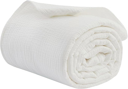 100% Cotton Muslin King Blanket (108" x 90") – A Luxuriously Soft, 4-Layer Lightweight and Breathable Gauze Blanket, Perfect for Year-Round use on beds, couches (White, King)