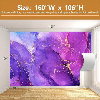 Purple and Gold Marble Wallpaper Modern Abstract Art Mural for Living Room Bedroom（Not Peel and Stick）