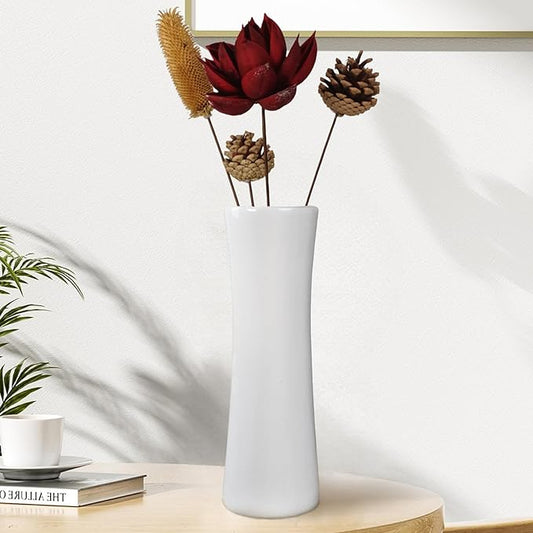 12Inch Tall White Ceramic Flower Vase,Home Decor White Vases for Pampas Grass,Textured Modern Vases for Living Room Decorations,Shelf,Table Centerpieces,Farmhouse Small Ceramic Vase