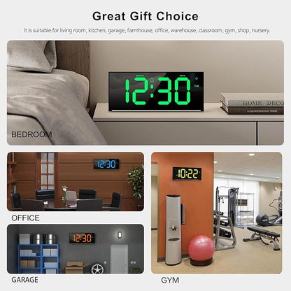 Abovsare Digital Wall Clock Large Display, 13" Alarm Clock with 12 RGB Colors Changing Remote Control, LED Clocks with Night Lights for Living Room Bedroom Office Wall Decor, Black