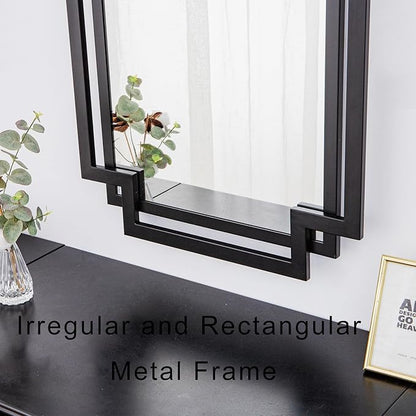 Black Decorative Mirror for Wall Decor, 24" x 36" Large Elegant Living Room Mirror with Irregular and Rectangular Metal Frame, Contemporary Bathroom Mirror Above Sink