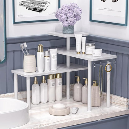 JayRex Bathroom Organizer Countertop Corner Shelf, 3 Tier Moveable Organizer for Make Up, Dresser Table, Desktop (White)