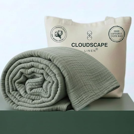 Luxury 100% Cotton Muslin Blanket Twin Size, 4 Layer 68x90 Fits Upto TwinXL Bed, Soft Cotton Gauze Quilt, Layering Winter Blankets for Bed, All Season Olive Green Bedding