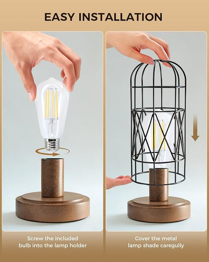 Unique Industrial Cage Table Lamp with Touch Control & Dimmable Light - 28" Metal Mesh Desk Lamp with 3-Way Dimmer, E26 Socket, Includes LED Bulb, Black
