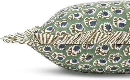 Ridhi Modern Farmhouse Pillow Covers Decorative Cotton Throw Pillow Covers Set of 2 Basil Green Cushion Covers with Ruffle for Couch Sofa Bed Living Room Spring Home Decor 24x24