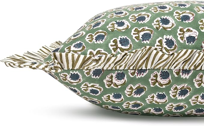 Ridhi Modern Farmhouse Pillow Covers Decorative Cotton Throw Pillow Covers Set of 2 Basil Green Cushion Covers with Ruffle for Couch Sofa Bed Living Room Spring Home Decor 16x16