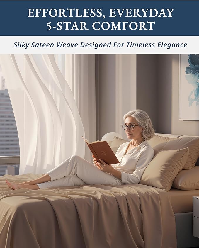 LANE LINEN 100% Egyptian Cotton Full Size Bed Sheets, Machine Washable Naturally Temperature regulating Sustaibable No Pill Fade Resistant Full Size Sheets Set Cotton - Taupe