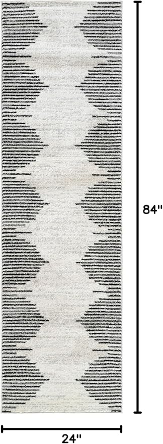 Rugshop Bohemian Stripe Stain Resistant High Traffic Living Room Kitchen Bedroom Dining Home Office Area Rug 2' x 7' Cream