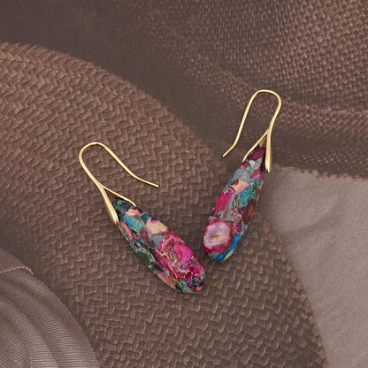 Natural Healing Stone Fishhoop Dangle Drop Earrings Statement Gold silver earrings