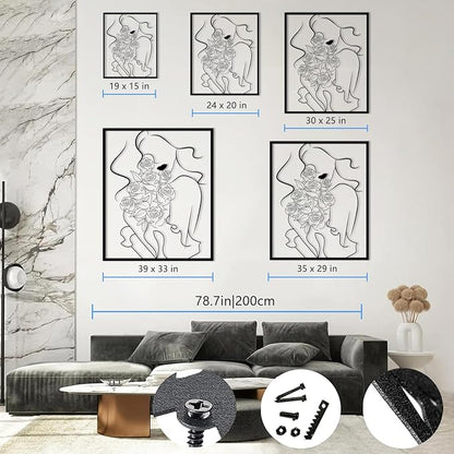 RUNBOAT Metal Women Floral Wall Art - Modern Abstract Metal Line Wall Art, Minimalist Flower Wall Decor, Female Room Decor for Bedroom, Living Room (White, 39x33in|100x83cm)