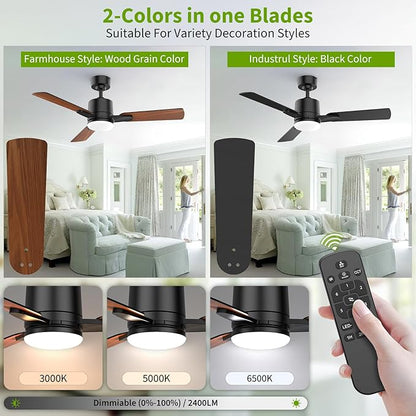 Ceiling Fans with Lights, 42 Inch Low Profile Ceiling Fan with Light and Remote Control,10 Min Quick Installation,Reversible,3CCT Dimmable,Quiet,Black Small Ceiling Fan for Bedroom Indoor/Outdoor