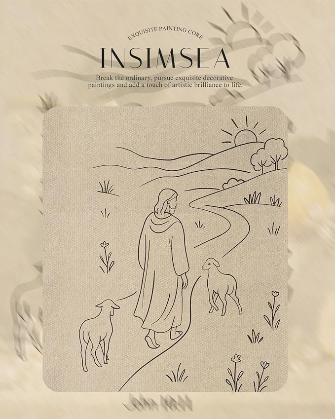 InSimSea Gold Framed Canvas Wall Art Room Decor Minimalist Christian Jesus and Lamb Artwork Prints Home Decor for Bedroom Living Room Church Office 14×11inch