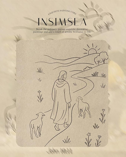 InSimSea Gold Framed Canvas Wall Art Room Decor Minimalist Christian Jesus and Lamb Artwork Prints Home Decor for Bedroom Living Room Church Office 14×11inch
