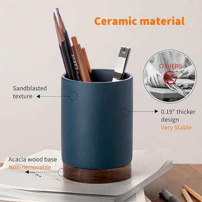 Pen Holder for Desk, Ceramic Pencil Organizer & Makeup Brush Holder, Office Decor and Desk Accessories，Perfect Office Organization,Teacher Supplies(Royal Blue, Set / 2)