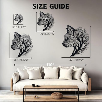 huefoam Cat Metal Wall Art, Tree of Life Wall Art, Cat Wall Decor, Metal Tree Wall Decor for Living Room, Bedroom, Bathroom (Black, 39"×35"/100×88cm, metal art wall decor)