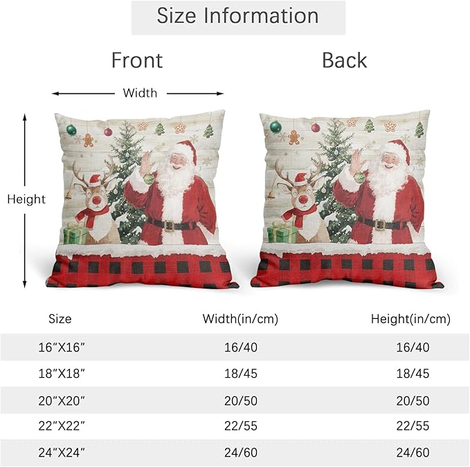 Christmas Pillow Covers 22x22 Set of 2 Red Santa Throw Pillow Covers Winter Deer Pillowcase Linen Decoration Farmhouse Cozy Soft Cushion Case Couch for Indoor Outdoor Home Decor