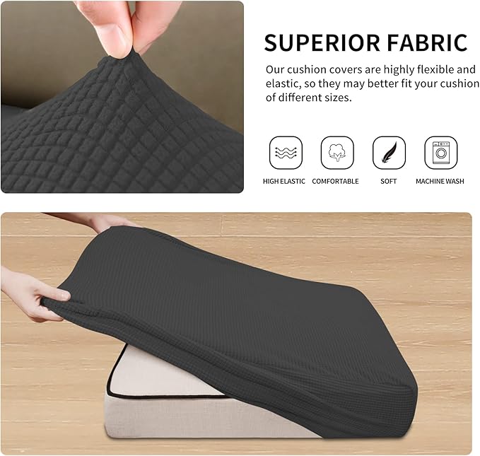 Easy-Going Stretch Individual Loveseat Couch Cushion Cover Sofa Cushion Furniture Protector Sofa slipcover Soft Flexibility with Elastic Bottom (2-Piece Loveseat Cushion Cover, Dark Gray)