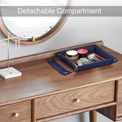 SITHON Valet Tray Desktop Storage Organizer, Removable 2 Compartments Catchall Tray Bedside Vanity Nightstand Caddy Holder Desk Storage Plate, Dark Blue