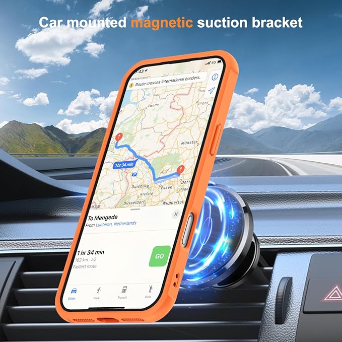 Compatible with iPhone 17 Pro Case with Invisible Magnetic O-Ring Stand Military-Grade Translucent Phone Case for iPhone 17 Pro 6.3" [Compatible with Mag-Safe][Great Grip Feeling],Orange