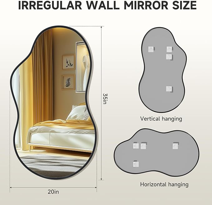 Hasipu Irregular Wall Mirror - 35"x20" Asymmetrical Mirror, Modern Decorative Mirrors for Living Room, Entryway, Hallway, Bathroom, Bedroom,Wall Mounted Home Decor (Black)