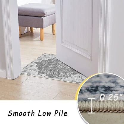 vivorug Grey Runner Rug 2x10 Machine Washable Rug with Non-Slip Backing, Ideal for Kitchen Hallway Entryway Laundry Room - Vintage Floral, Durable, Easy Clean, Low Pile Carpet Runner
