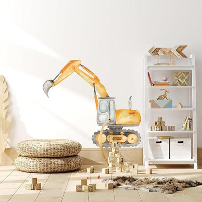 Construction Excavator Wall Decal for Boys Room, Construction Eqipment Peel Stick Removable Fabric Wall Sticker, Nursery or Playroom Decor, Repositionable (16 inch: 14" Tall x 16" Wide)