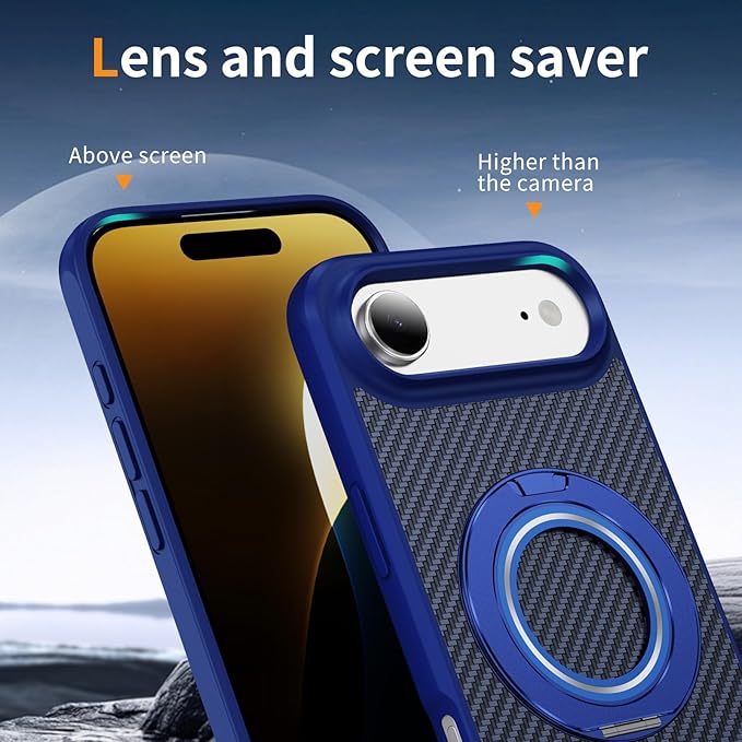 Mag-Stand Carbon Fiber Case for iPhone 17 Air, 360° Rotate Magnetic Stand, Compatible with MagSafe, 15FT Military Protection, Slim Shockproof Magnetic Kickstand Mag Phone Case for Men Women