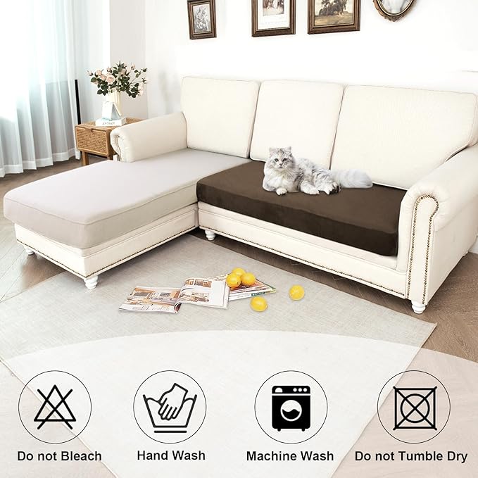 NAISI Waterproof Couch Cushion Covers Thick Velvet Fabric Washable Sofa Slipcovers 1 Piece Individual Sectional Couch Covers with Elastic Bottom(1 PC for 2-Seat Cushion or Loveseat,Caramel)