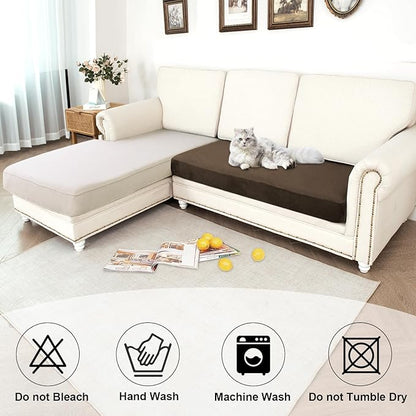 NAISI Waterproof Couch Cushion Covers Thick Velvet Fabric Washable Sofa Slipcovers 1 Piece Individual Sectional Couch Covers with Elastic Bottom(1 PC for 2-Seat Cushion or Loveseat,Caramel)