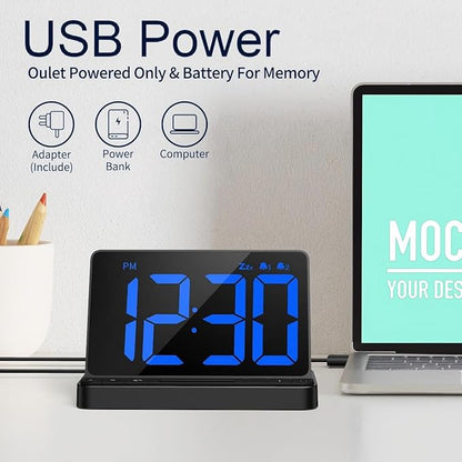 NOKLEAD Digital Alarm Clock for Bedroom: Large 6.5-inch LED Display, Stepless Brightness, 9-Mins Snooze, USB Charging Port, 2 Alarm with 5 Ringtone 3 Volume, Easy to Use for Kids Seniors (Black)