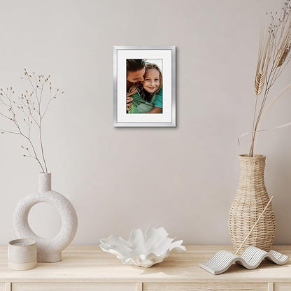 Americanflat 6x8 Picture Frame with Shatter-Resistant Glass - Use as 4x6 Frame with Mat or Display 6x8 Photo Without Mat - Streamline Collection - Picture Frames for Tabletop and Wall - Silver