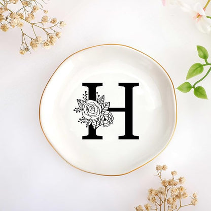 JoycuFF Initial H Ceramic Jewelry Tray, Bridesmaid Bride Gifts, Mothers Day Christmas Anniversary Engagement Birthday Gifts for Women Couples, Trinket Dish for Rings Earrings Necklaces Bracelets Keys