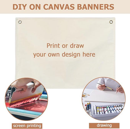 2 Pcs Canvas Banner Hanging Flag Banner for Nursery and Playroom Wall Décor for Kids Trendy Room Décor for Boys and Girls(2blabk-)