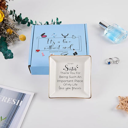Sister Gifts, To My Sister Ring Tray Jewelry Dish, Sister Birthday Gifts for Sister Christmas Mother's Day Valentines Gift for Sisters from Sister Brother