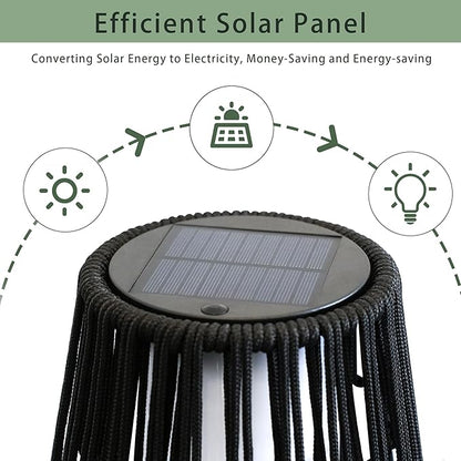 TRIROCKS Outdoor Floor Lamp 2 Piece Solar Powered Lantern Wicker Solar Patio Lamp with Olifen Rope Waterproof Rattan Outside Solar Deck Light for Patio Garden Lawn Yard (Black)