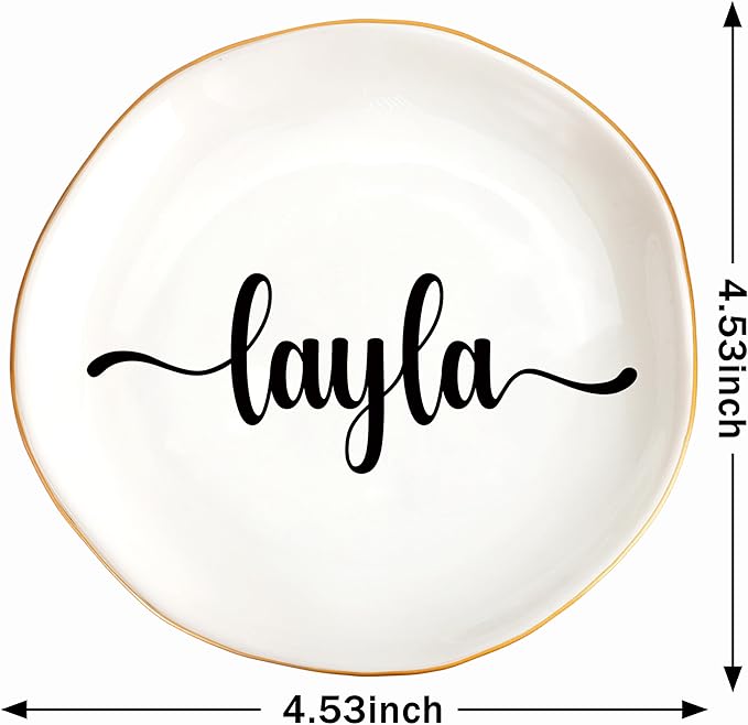 JoycuFF Layla Personalized Name Ceramic Jewelry Tray, Mothers Day Christmas Anniversary Engagement Birthday Gifts for Women Couples, Trinket Dish for Rings Earrings Necklaces Bracelets Keys