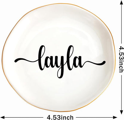 JoycuFF Layla Personalized Name Ceramic Jewelry Tray, Mothers Day Christmas Anniversary Engagement Birthday Gifts for Women Couples, Trinket Dish for Rings Earrings Necklaces Bracelets Keys