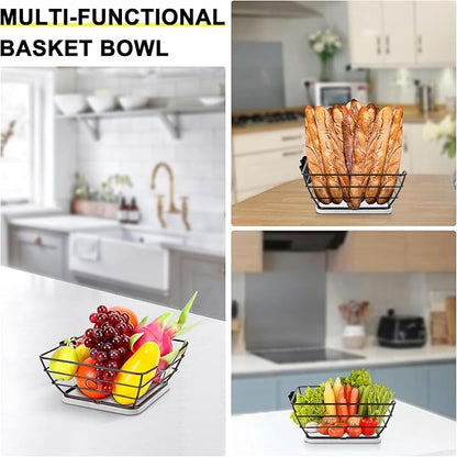 Livabber Countertop Fruit Basket Bowl with Banana Hanger, Modern Standing Fruit Vegetable Bowl Storage, with Banana Tree Holder for Kitchen Dinning Table (Square Marble, Black)