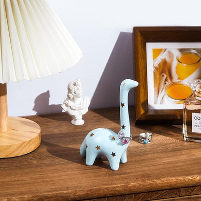 PUDDING CABIN Blue Dinosaur Ring Holder Engagement Wedding Ring Stand, Dinosaur Gifts, Cute Preppy Room Decor, Birthday Gifts for Women Her Girls Friends, Bridal Shower Bridesmaid Christmas Gifts