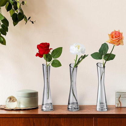Lallisa 6 Pcs Glass Bud Vases for Centerpieces Maria Modern Clear Small Skinny Decorative Single Flower Bud Vase for Wedding Party Event Home Office Decoration(7.87 Inch,Grey)