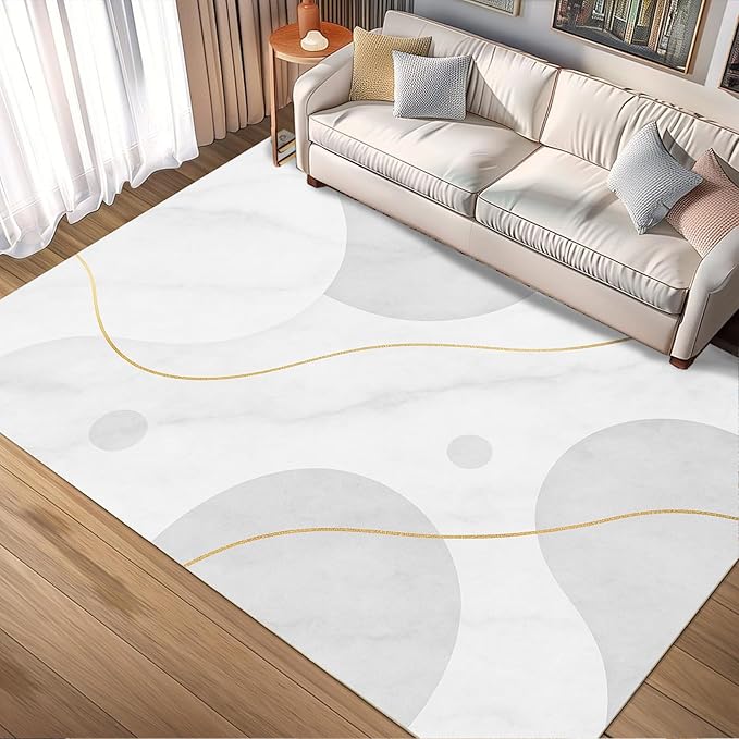 Minimalist Marble Rug - 3x6 Runner Rug, Abstract MarbleModern Luxury Bedside Rugs, Washable & Non Slip Carpet Home Decor