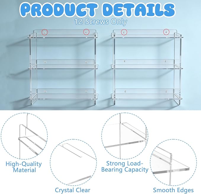 2 PCS Wall Display Shelves Compatible with 21 Funko Pop in Box Acrylic Floating Display Shelves Clear Tiered Display Shelf for Collectibles Stackable Action Figure Stand for Boxed Figures Display Case
