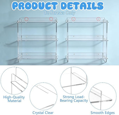 2 PCS Wall Display Shelves Compatible with 21 Funko Pop in Box Acrylic Floating Display Shelves Clear Tiered Display Shelf for Collectibles Stackable Action Figure Stand for Boxed Figures Display Case