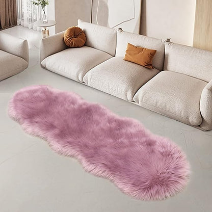 SERISSA Ultra Soft Fluffy Light Purple Faux Sheepskin Fur Shaggy Couch Cover Furry Carpet for Kids Room Fuzzy Plush Rug for Bedroom Living Room Runner, 2x6 Feet (Sheepskin Shape, Light Purple)