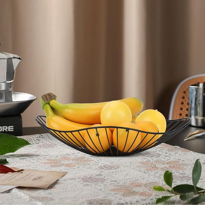 IBWell Antique Curved Edge Fruit Basket for Kitchen Black Wire Basket Fruit Bowl for Home Decor Metal Wire Fruit Holder for Fruit Vegetable Snacks
