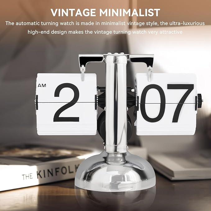Flip Clock, Retro Desk Clock Minimalist Mechanical Auto Desk with Large Numbers Digital Display for for Office Bedroom Hotel White